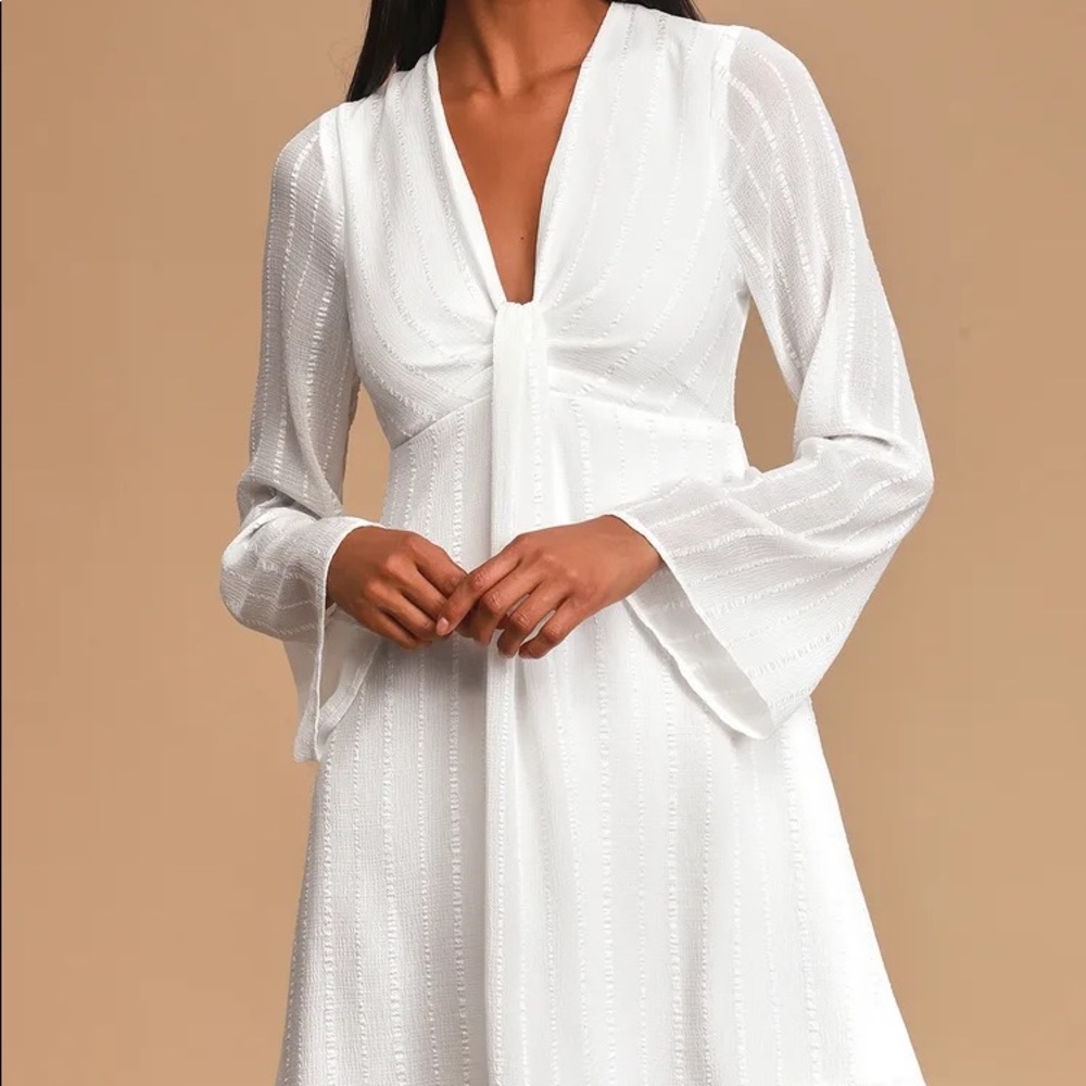 Million Reasons White Striped Twist Front Mini Dress